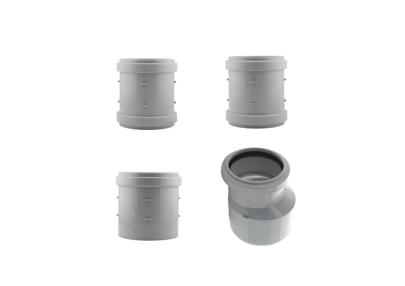 Marley PVC-U soil sockets and couplers in light grey